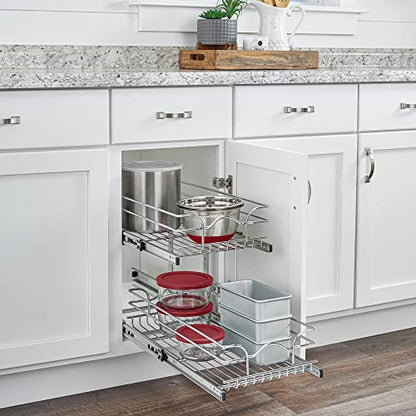 Rev-A-Shelf 2-Tier Kitchen Cabinet Pullout Shelf and Drawer Organizer Slide Out Pantry Storage Basket in Multiple Sizes, 9 x 22 In, 5WB2-0922CR-1 - size: 9" W X 22"d, style: Two Tier