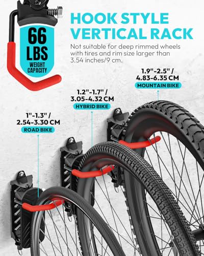 Swivel Bike Wall Mount Bike Rack Garage Organizer, Vertical Bike Hanger for Bicycle Rotating Wall Rack, Easy Installation with Wheel Hook (2 PACK) - size: 2 PACK
