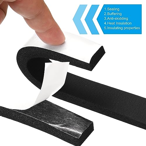 PATIKIL Foam Weather Stripping for Doors, 2 Rolls 3/4" W x 3/8" T Foam Seal Tape Adhesive Insulation Strip for Door Window Air Conditioning, Black(13 Ft Total Length in 2 Rolls) - size: 3/4" W x 3/8" T