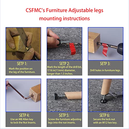 Furniture Leveler Swivel Feet PTFE(Teflon) Bottom(35mm Base),Threaded Shank(5/16-18) Adjustment Pads,Table/Chair/Cabinet/Sofa Medium Legs Leveling,Nuts Installation and Floor Protection(8 Pack) - size: 8 Pack,35mm Base 5/16-18