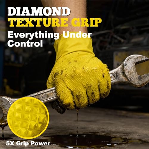 TitanFlex Heavy Duty Industrial Nitrile Gloves with Raised Diamond Texture, 8-mil, Latex Free (Green/Dark Green/Yellow) - color: 08 Yellow (100ct), size: XX-Large
