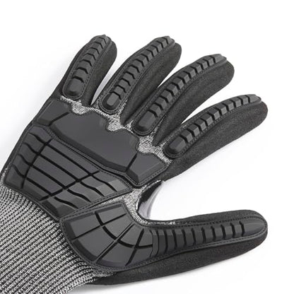 Amazon Basics Impact Protection Work Gloves - Cut Level A2, ANSI Level 4 Abrasion, Touchscreen Compatible, 15G Sandy Nitrile Palm, XX-Large, Black with Black Edge - size: XX-Large