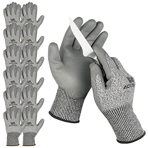 ACKTRA Level 5 Cut Resistant Safety WORK GLOVES, 12 pairs - size: Small (Pack of 12), style: Polyurethane Coating