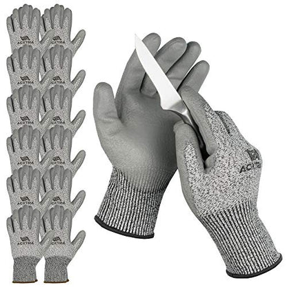 ACKTRA Level 5 Cut Resistant Safety WORK GLOVES, 12 pairs - size: Large (Pack of 12), style: Polyurethane Coating