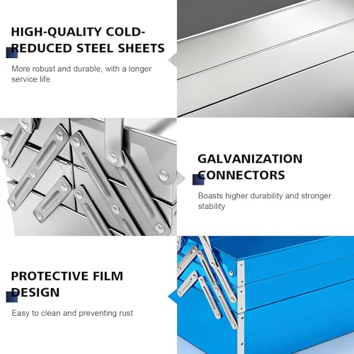 Metal Cantilever Tool Box, 3-Tier 5 Tray Fold Out Stainless Steel Tool Box with Handle, 14" Stack-able Portable Tool Storage Box Organizers Chest for Household Factory Warehouse Repair Shop