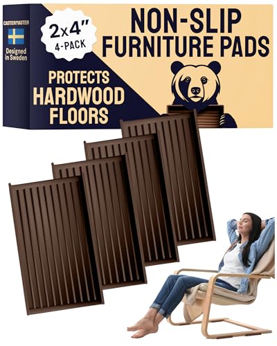 CasterMaster Anti Slip Furniture Pads Rectangular Rubber Caster Cups - 2 x 4 in Brown Pack of 4 - Non Slip Floor Protectors for Chairs & Hardwood Floors - Quiet Rubber Feet - color: Brown, size: 2'' x 4'' (Pack of 4)