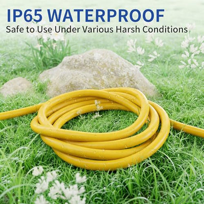 75ft Outdoor/Indoor Extension Cord with Lighted 10/3 Gauge Ultra 3 Prong Heavy Duty SJTW, Waterproof, Flexible Cold-Resistant,15A 125V 1875W, Yellow - size: 75FT