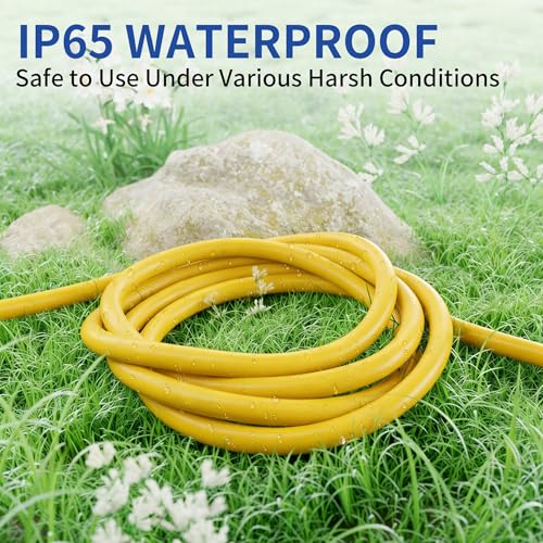10ft Outdoor/Indoor Extension Cord with Lighted 10/3 Gauge Ultra 3 Prong Heavy Duty SJTW, Waterproof, Flexible Cold-Resistant,15A 125V 1875W, Yellow - size: 10FT