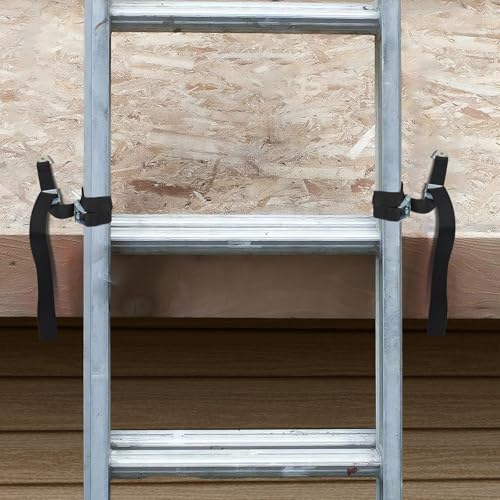 Ladder Safety Strap Tie Down – Heavy Duty Ladder Strap Leash with Anchor Plate and Stainless Steel Clip, Anti-Slip Pole Strap for Roof Work, Gutter Cleaning, Solar Install, Ceiling Rack Mount