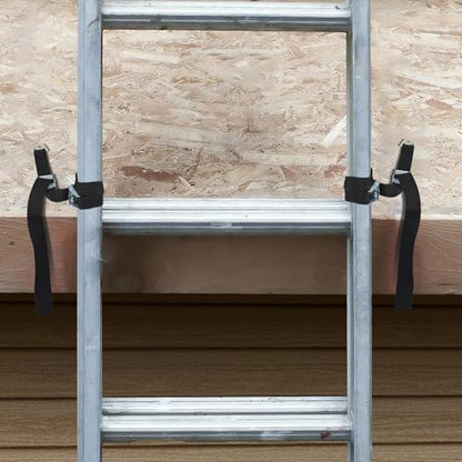 Ladder Safety Strap Tie Down – Heavy Duty Ladder Strap Leash with Anchor Plate and Stainless Steel Clip, Anti-Slip Pole Strap for Roof Work, Gutter Cleaning, Solar Install, Ceiling Rack Mount
