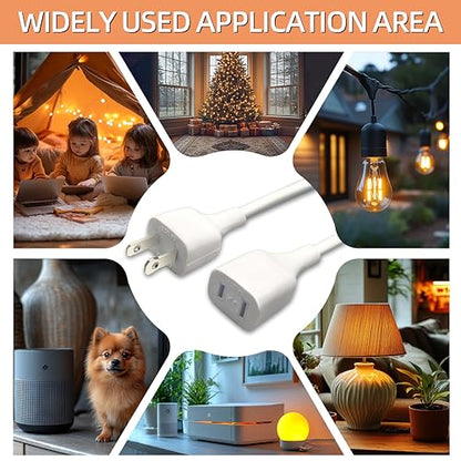 White Extension Cord 10FT (3m) Thin Flexible Light Duty for Indoor Use 625W 125V 5A 2 Prong Power Cable Plug Ideal for Heather, Humidifier, Holiday Lights, Lamps, Security Cameras, Appliance (1 Pack) - size: 10FT White (1 Pack)