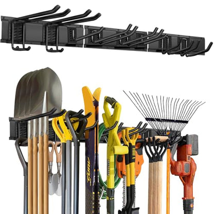 48-Inch Garage Storage Tool Organizer with 8 Hooks - Heavy Duty Metal Rack for Garage Organization, Garden Tool Organizer - Wall Mounted Tool Hanger for Shovels, Ladders, Lawn Tools - size: 48" 3 Panels & 8 Hooks