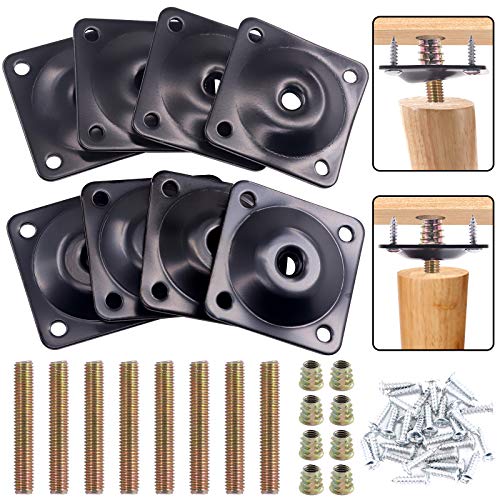 8 Sets M8 Furniture Leg Mounting Plates, 5/16" Heavy Duty Flat and Angled Leg Attachment Plates Kit with T-Plate Hanger Bolts Screws for Strengthen Sofas Couches Seat