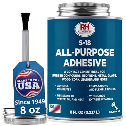S-18 All-Purpose Adhesive, 8 oz. can - Multi-Purpose, Rubber, Metal, Leather, Felt, Wood, Neoprene, Glass, Flexible, Waterproof, Long Lasting - RH Adhesives - size: 8 oz