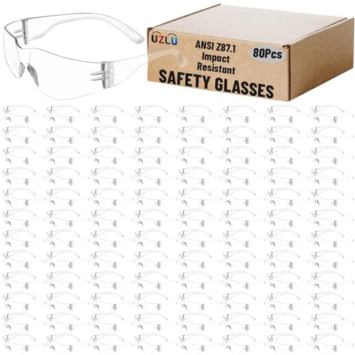 80 PCS Safety Glasses Bulk Unisex, Clear Safety Goggles with ANSI Z87.1, Anti-Impact Goggles Scratch Resistant Lens Eyewear, Ploycarbonate Safety Sunglasses for Construction Lab Work Outdoor - color: Clear-80 Pcs, size: Wide temples