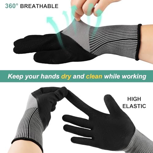 Trifabricy Garden Gloves for Women/Men - 6 Pairs Latex Gardening Gloves with Grip, Protective Work Gloves for Lawn Yard - color: Black & Grey