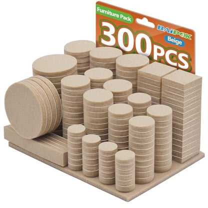 Furniture Pads 300 Pack Premium Furniture Felt Pads (Beige), Huge Quantity Self Adhesive Anti Scratch Floor Protector for Furniture Legs Hardwood with 60 Cabinet Door Bumpers - size: Beige