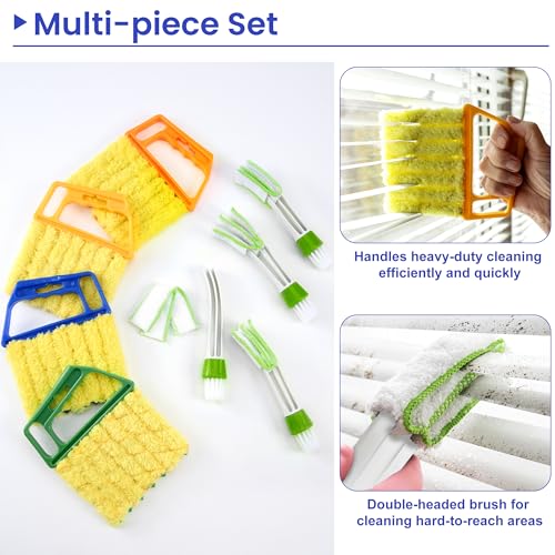 Blind Cleaner Duster Tool - 4 Pcs 7 Fingers Anti-Shedding Window Blind Cleaner Tool and 4 Pcs Air Vent Cleaner, with High-Density Microfiber Fleece and Ergonomic Handle, Detachable and Washable