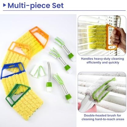 Blind Cleaner Duster Tool - 4 Pcs 7 Fingers Anti-Shedding Window Blind Cleaner Tool and 4 Pcs Air Vent Cleaner, with High-Density Microfiber Fleece and Ergonomic Handle, Detachable and Washable