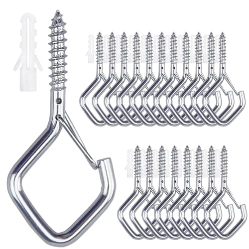 20PCS Eye Screw Hooks for Hanging Heavy Duty with Safety Buckle.Metal Ceiling Hooks for Hanging Plants,Cup,Wind Chime,Bird Feeders,String Lights at Indoor&Outdoor,2.36 Inch(No Drill Bit) - color: Silver, size: 20Pcs