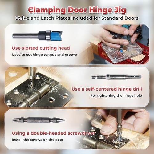 JOJOCY 1229 Hinge Jig Plus, Dual Clamping Door Hinges Mortiser Kit with Strike & Latch Templates, Self-Aligning Hinge Jig for 2.5” to 5.5” Hinges