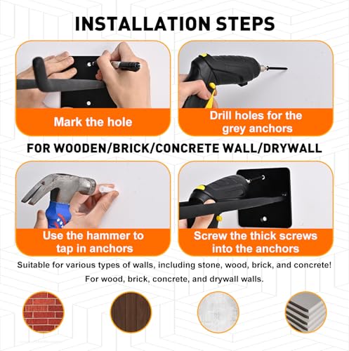 14" Large Garage Hooks, 4-Pack Garage Hooks Heavy Duty, Utility Steel Garage Wall Hooks for Hanging Yard Tools,Car Tires, Ladders,Chairs and More