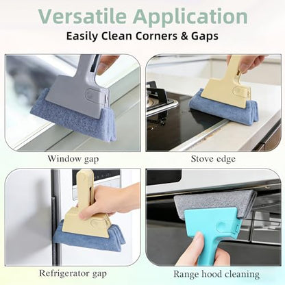 Window Track Cleaner, 4-in-1 Crevice Cleaning Brush (with Bristle Brush, Gap Dustpan, Scraper), Handheld Window Sill Cleaner Tool, Window Track Cleaning Tools for Sliding Door, Home Cleaning (3 Pack)