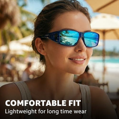 Myiaur Over Glasses Sunglasses for Men Women, Polarized Fit Over Sunglasses UV400 Protection, Anti Glare for Driving Outdoors - color: A02 Transparent Blue/Blue Lens