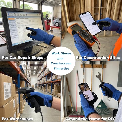 Work Gloves for Men, Durable Mechanic Gloves, Flexible Gardening & Utility Work Gloves with Touchscreen - size: Medium