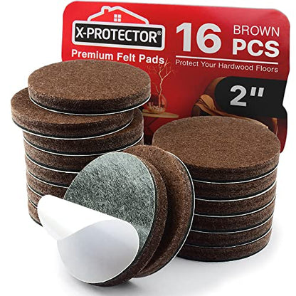 16 Heavy-Duty Felt Furniture Pads 2” 1/4” Thick X-Protector! Round Felt Pads for Furniture Feet - The Best Felt Floor Protectors for Furniture to Prevent Scratches. Protect Your Hard Floor! (Brown) - size: 2 inch 16 PCS Round Brown