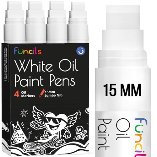 15mm Jumbo Oil White Paint Pens - Oil Based Paint Markers for Metal, Fabric, Glass, Rocks, Automotive Tire, Furniture Touch Up Wood & Plastic Surfaces - Waterproof & Permanent Markers (4 Pack) - color: 4 - White, size: Oil Based Ink