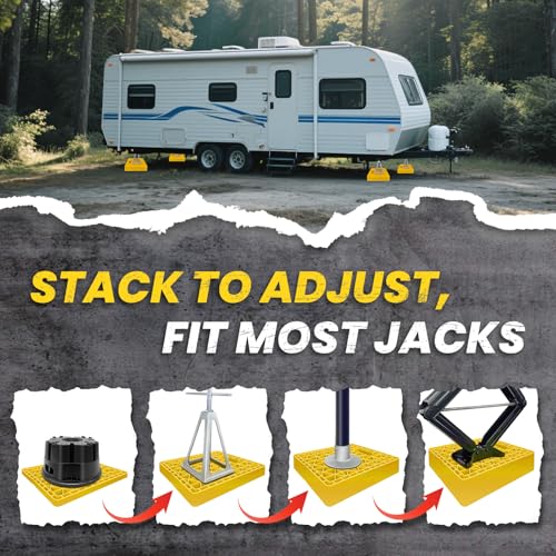 ROBLOCK Large RV Jack Stabilizer Pads,Sinking Resistant Stackable Camper Stabilizer Pads with Easy-Grip Handle and Handy Strap, Easy Storage & Organization, Yellow 4 Pack 14" x 12" - size: Yellow 14"x12"