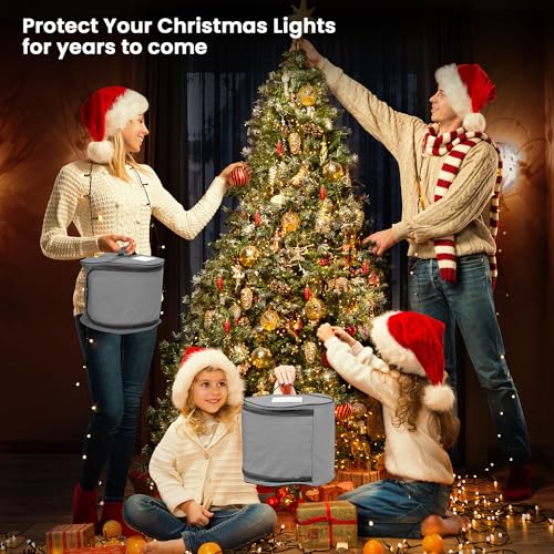 Keten Christmas Light Storage Bag, 600D Oxford Fabric Christmas Light Organizer with Reinforced Handles, 3 Reels Included to Hold 375ft Mini Christmas, Tree Lights & Extension Cords-Grey