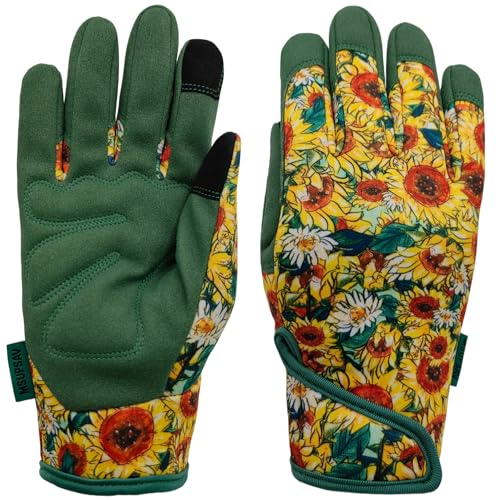 Thorn Proof&Puncture Resistant Gardening Gloves with Grip,Garden Glove for Women, Leather Yard Work Gifts - color: 1 Pair Per Pack-green Sunflower, size: Small