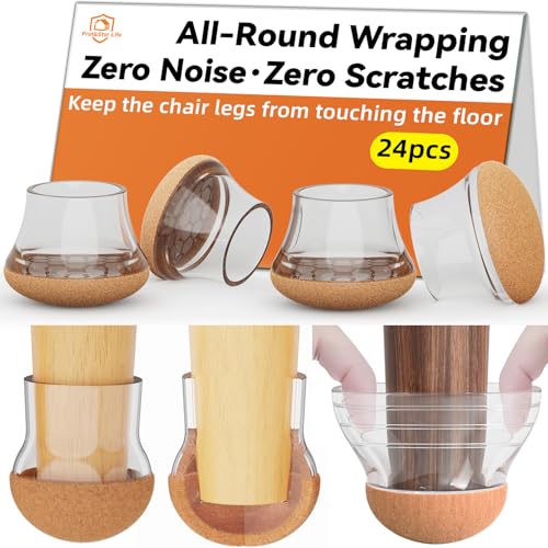 24pcs Chair Leg Floor Protectors for Hardwood Floor |Protect Wood Tile Floors Chair Leg Caps with Wrapped Felt Pads| Anti-Scratch Reduce Noise |Fit Angled Chair Legs| Clear Round XL Fit:1.4"-1.75" - color: 24pcs Clear, size: Round-XL (1.4-1.75inch)