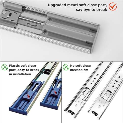 LONTAN 10 Pairs Soft Close Drawer Slides 24 Inch Side Mount Heavy Duty Cabinet Drawer Glides - Ball Bearing Full Extension Kitchen Cabinet Rails 100 LB Capacity - color: Silver-Soft Close, size: 24 Inch - Drawer Slide