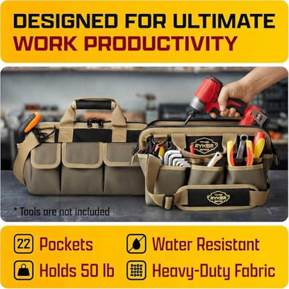 The Ryker Bag 14 Inch Wide Mouth Tool Bag Organizer Small Heavy Duty Tool Bags for Men/Women & Tool Organizer Tool Roll Small Car Portable Tool Bag Roll Up-Gifts for Dad