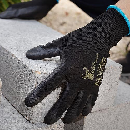 G & F Work Gloves for Men, Lightweight Grip, Polyurethane Coated, Touchscreen Compatible, Flexible & Breathable, Durable Construction, Ideal for Gardening, Mechanics, and General Duty Tasks, 12 Pairs - size: Medium