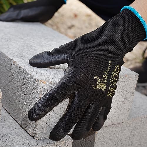 G & F Work Gloves for Men, Lightweight Grip, Polyurethane Coated, Touchscreen Compatible, Flexible & Breathable, Durable Construction, Ideal for Gardening, Mechanics, and General Duty Tasks, 12 Pairs - size: X-Large