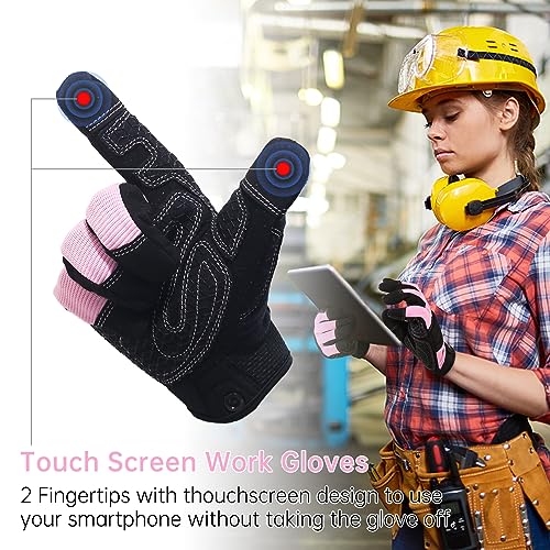 AIGEVTURE Women's Pink X Small Flexible Breathable Grip Safety Mechanic Touch Screen Yard Work Gloves - color: Sakura Pink-black-grip, size: X-small (Pack of 1)