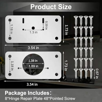 8 PCS Cabinet Hinge Repair Plate, Stainless Steel Cabinet Hinge Repair Kit, Hinge Repair Plate, Cabinet Repair Kit, Kitchen Cupboard Door Hinge Repair Plate, Hinges Repair Fixing Plates with Screw - size: Small-A