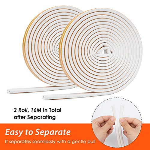 YOUSHARES 52.5 Feet Long Weather Stripping for Door, Insulation Weatherproof Doors and Windows Seal Strip,Collision Avoidance Rubber Self-Adhesive, (52.5 Ft/16m, White) - color: 16m/52.5ft White