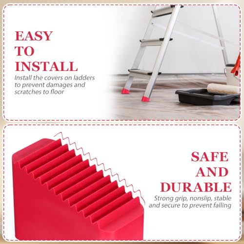 Cabilock Non-Slip Ladder Foot Covers 4 Pack Durable Rubber Ladder Pads Protective Replacement for Extension Feet 2.16X1.49X0.98In - color: 2.red