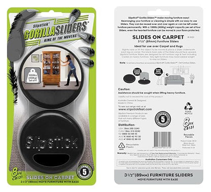 GorillaSliders 3-1/2 Inch Round Furniture Sliders for Carpet & Rugs (8 Pack) Premium Reusable Furniture Movers, Protects Carpeting & Makes Moving Heavy Furniture Easy, Black, CB131 - size: 3-1/2" Round (For Carpet & Rugs)