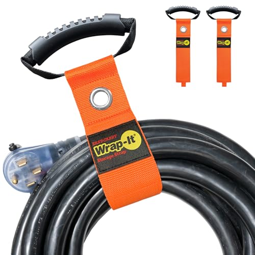 Easy-Carry Wrap-It Storage Straps - 22” (2-Pack) Blaze Orange with Grommet - Extension Cord Storage Holders and Carrying Straps for Garden Hose Storage - color: Blaze Orange, size: 22" (2 Pack) With Grommet
