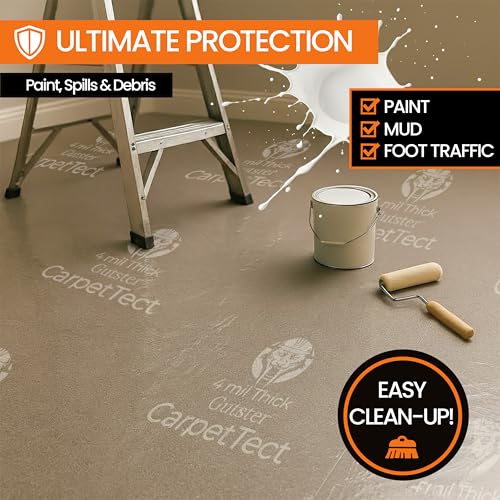 CarpetTect Floor Protection 24" x 200' | Heavy-Duty 4Mil Carpet Protection Film with Strong Adhesive | Plastic Carpet Protector & Surface Shield for Construction, Pets & Hardwood Floors