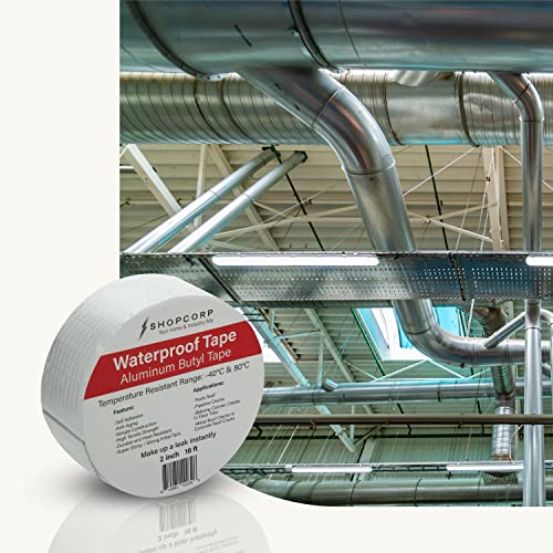 Waterproof Silver Aluminum Butyl Multi-Purpose Tape – Silver Heavy Duty High Heat Professional Foil for Sealing, Patching and Repairing Cracks in Tiles, Ducts and Metal (2 in x 16 ft, 1 Unit) - size: 2 in x 16 ft