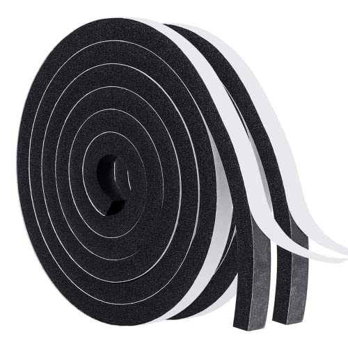 MAGZO Weather Stripping Door Seal, 1/2 Inch Wide X 1/2 Inch Thick Adhesive Foam Tape Soundproof Weatherstripping for Windows, 2 Rolls Total 13FT Black - size: 1/2in * 1/2in * 13ft