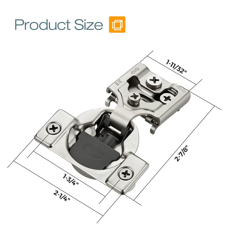HOME EDIT 2 Pack 1 Pair 3/8 inch Overlay Soft Close Cabinet Hinges for Kitchen, Stainless Steel Three-Way Adjustable, Concealed Self-Closing Door Hinges - size: 3/8 inch Overlay