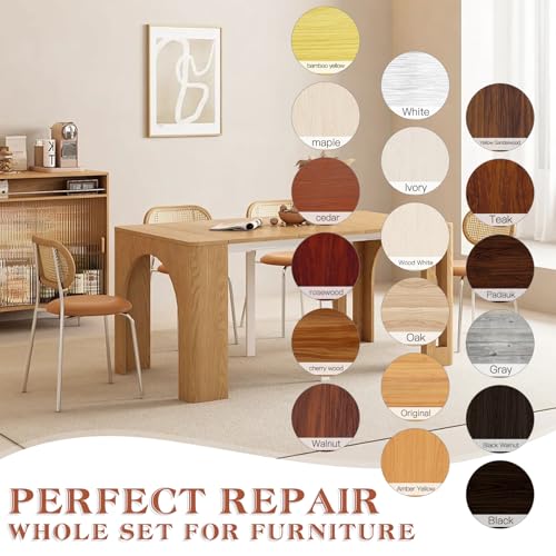 Wood Furniture Repair Kit- 40 Sets, Wood Fillers Hardwood Laminate Repair Kit with 18 Colors Oak Walnut, Wood Putty Touch Up Kit- Cover Wood Scratches, Stains, Holes for Table, Door, Veneer, Cherry